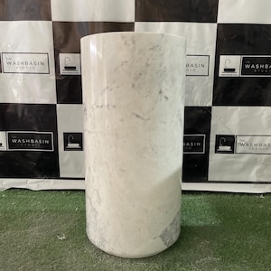 White Marble Pedestal Washbasin | Hand-Carved Freestanding Vessel Sink | Minimalist Bathroom Decor | Natural Stone Column Basin