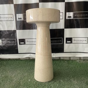 Handcrafted Natural Beige Marble Freestanding Washbasin