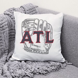 Atlanta Baseball Couch Pillow, Retro Baseball Decor, Man Cave Accents, Retro Baseball, Square Pillow, Sports Room Pillow, Kids Room, ATL