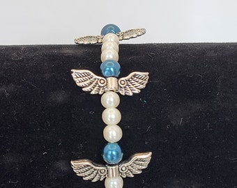Faux pearl angel bracelet