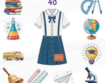 Akvarell skola Clipart-paket, barnlärande, läsning (PNG)
