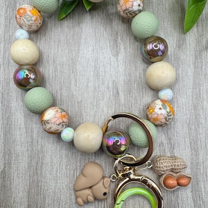 Llavero de pulsera con cuentas / Llavero de pulsera con cuentas de silicona / Llavero de pulsera con cuentas de silicona / Llavero de pulsera estilo kawaii / Llavero de ardilla
