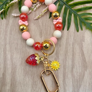 Llavero de pulsera con cuentas / Pulsera de cuentas de silicona / Llavero con temática de verano / Regalo para maestros / Llavero con cuentas de fresa