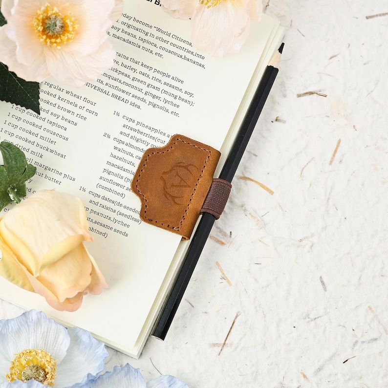 Custom Vegan Leather Bookmark With Pen Holder, Personalized Magnetic ...