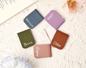 Marcapáginas magnético personalizado de piel vegana, regalo grabado a medida