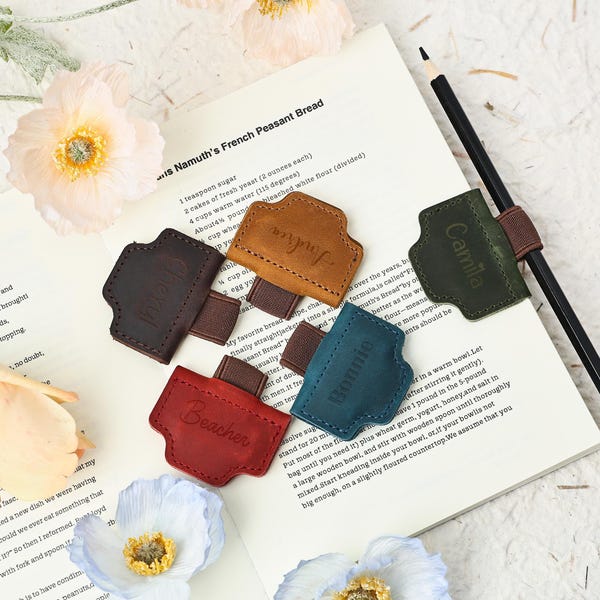 Engraved Vegan Leather Bookmark with Pen Holder, Personalized Reader Gift