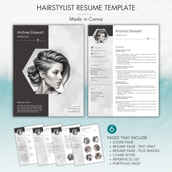 Hairstylist Resume Canva, Modern Canva Resume Template, Esthetician Resume, Beauty Resume, Cosmetology Resume, Makeup Artist, Nail Artist CV