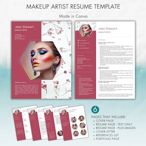 Makeup Artist Resume Canva, Modern Canva Resume Template, Esthetician Resume, Beauty Resume, Cosmetology Resume, Hairstylist, Nail Artist CV