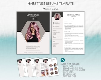 Hairstylist Resume Canva, Modern Canva Resume Template, Esthetician Resume, Beauty Resume, Cosmetology Resume, Makeup Artist, Nail Artist CV