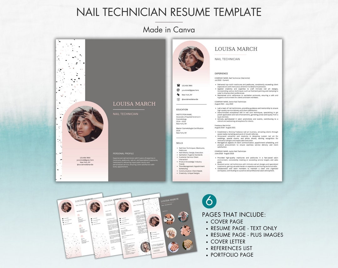 Nail Technician Resume Template Nail Artist Resume Canva Modern CV