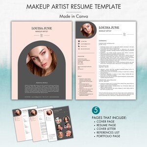 Makeup Artist Resume Canva, Modern Canva Resume Template, Esthetician Resume, Beauty Resume, Cosmetology Resume, Hairstylist, Nail Artist CV