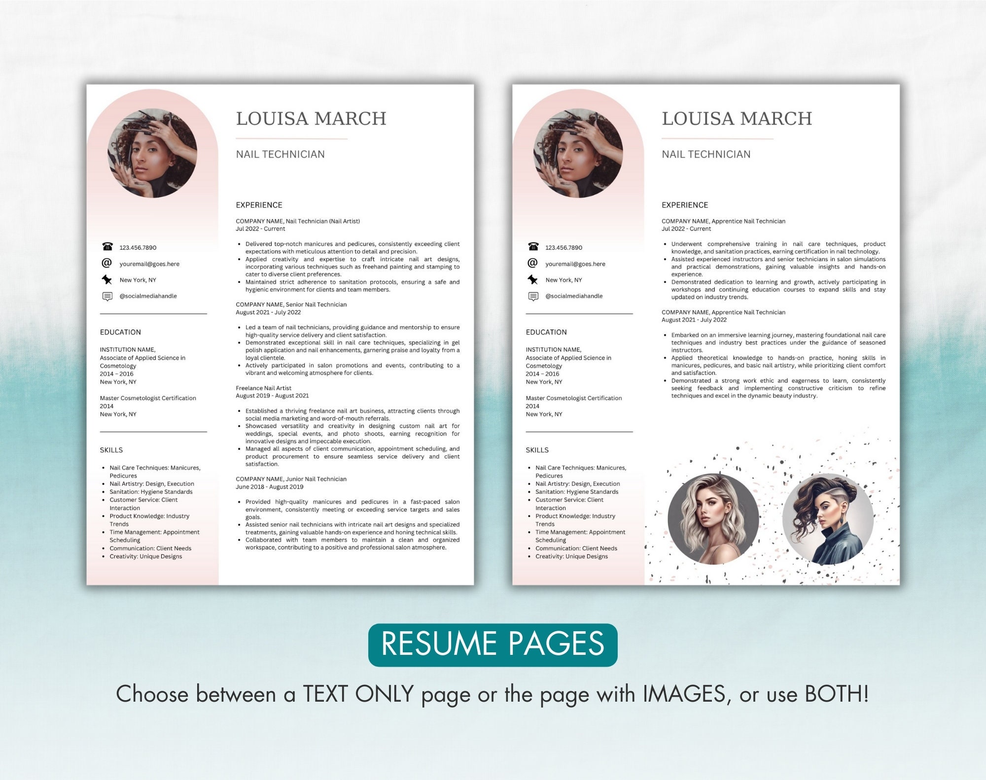 Nail Technician Resume Template Nail Artist Resume Canva Modern CV