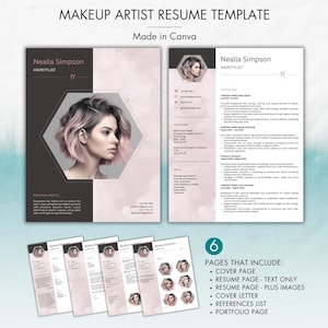 Hairstylist Resume Canva, Modern Canva Resume Template, Esthetician Resume, Beauty Resume, Cosmetology Resume, Makeup Artist, Nail Artist CV