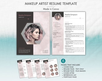 CV de peluquero Canva, Plantilla de CV de Canva moderno, CV de esteticista, CV de belleza, CV de cosmetología, Maquillador, CV de artista de uñas