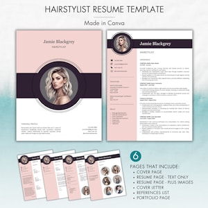 Hairstylist Resume Canva, Modern Canva Resume Template, Esthetician Resume, Beauty Resume, Cosmetology Resume, Makeup Artist, Hairdresser CV