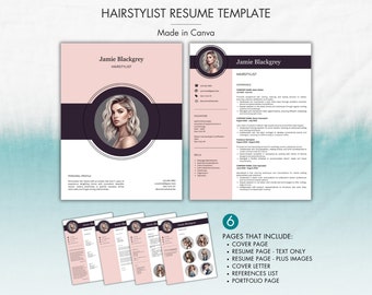CV de peluquero Canva, Plantilla de CV de Canva moderno, CV de esteticista, CV de belleza, CV de cosmetología, maquillador, CV de peluquero