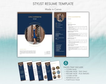 Plantilla de CV de estilista Canva, CV de estilista de moda, CV de estilista personal, Estilista de belleza, Estilista de vestuario, Estilista de set, Estilista minorista