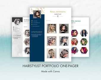 Plantilla Canva de portafolio de peluquero - Descarga digital de un paginador, imprimible y editable - 3 en 1 - Plantillas de peluquero