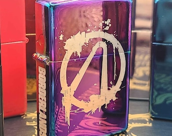 Borderlands Vault Emblem Engraved Windproof Lighter - Minimal Crest with Stylized Spine Title