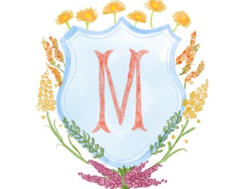 Floral Watercolor Wedding Crest – Custom Initial Monogram (Digital File)
