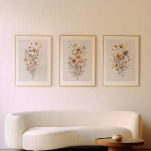 Botanical Wildflower Wall Art Prints - Watercolor Floral Wall Art Set of 3, Modern Minimalist Decor, Printable Wall Art