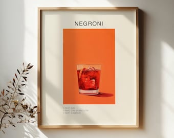 Negroni Cocktail Recipe Print: Retro Bar Art (Digital Download)