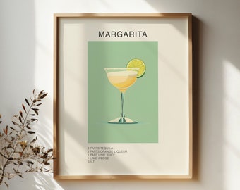 Margarita-cocktailreceptafdruk: retro barkunst (digitale download)