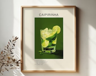 Caipirinha Cocktail Recipe Print: Retro Bar Cart Art (Digital Download)