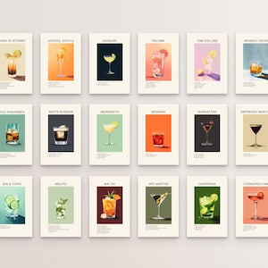 Klassische Cocktail-Rezept Drucke Set von 18, Bar Wandkunst, Mixology Dekor, digitaler Download
