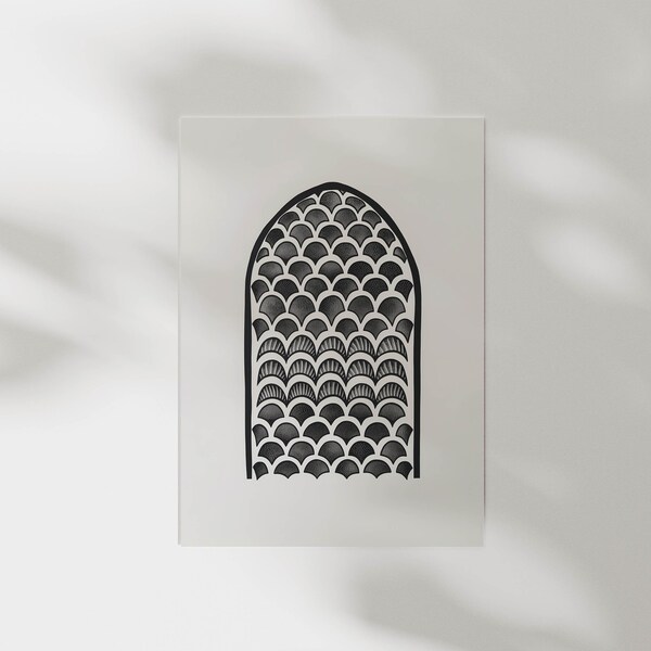 Moorish Arch Pattern Wall Art Print - Islamic Design Wall Decor, Geometric Artwork, Black White Poster, Printable Wall Art