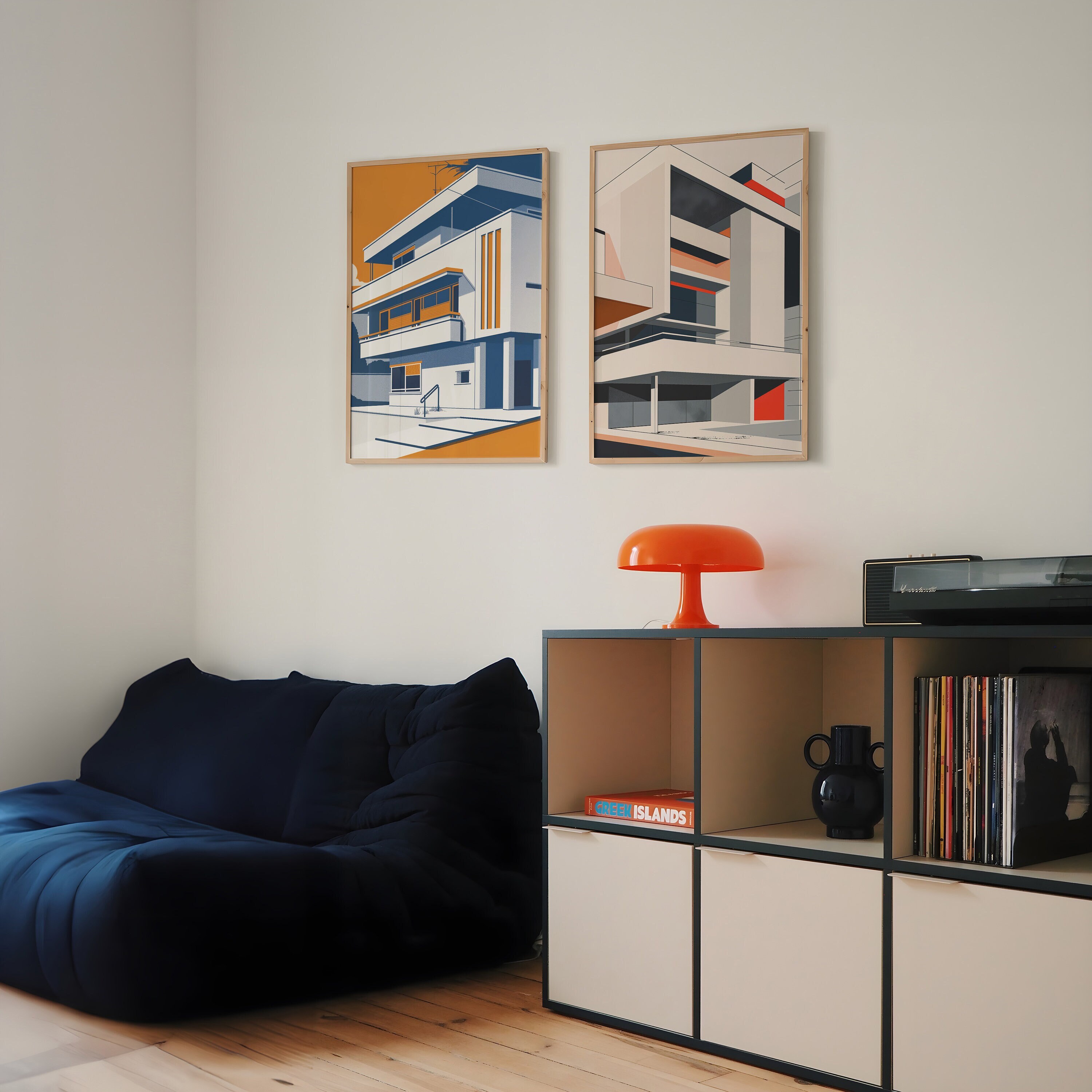 Mid Century Modern Architectural Wall Art Print Set - Bauhaus Inspired ...