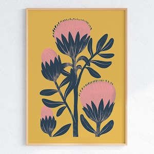 Abstract Protea Flower Wall Art Printable - Neutral Botanical Minimalist Decor - Modern Floral Illustration Poster