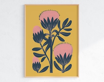 Abstract Protea Flower Wall Art Printable - Neutral Botanical Minimalist Decor - Modern Floral Illustration Poster