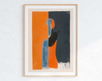 Abstract Silhouette Art Print: Orange & Blue Modern Decor (Digital Download)