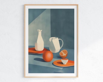 Orange Still Life Art Print: Minimalist Kitchen Decor (Digital Download)