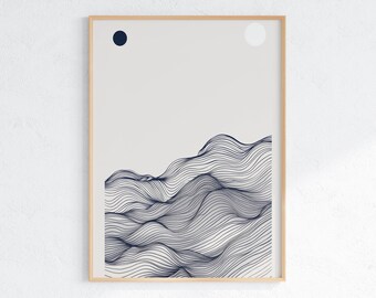 Abstract Wave Art Print: Minimalist Nautical Wall Decor (Digital Download)