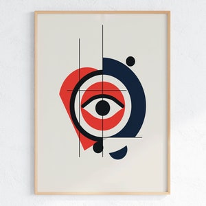 Mid-Century Modern Abstract Art Print Geometric Shapes Poster Retro Design Wall Art Bold Color Block Artwork
