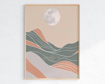 Moonlit Hills Art Print: Pastel Mountains Landscape (Digital Download)
