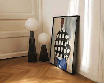 Man Wearing Checkered Sweater Portrait Wall Art Print- Stylish Male Fashion Art Print, Minimalist Urban Decor, Printable Wall Art