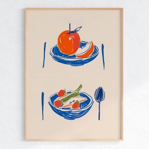 Fruit Bowl Kitchen Art Print: Modern Minimalist Illustration (Digital Download)