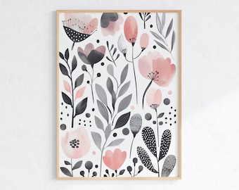 Soft Floral Botanical Print - Minimalist Art, Scandinavian Decor, Printable Wall Art