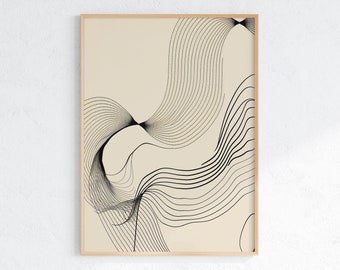 Abstract Line Art Print: Minimalist Beige Lines (Digital Download)