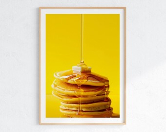 Pancake Stack Art Print: Sunny Kitchen Breakfast Photo (Digital Download)