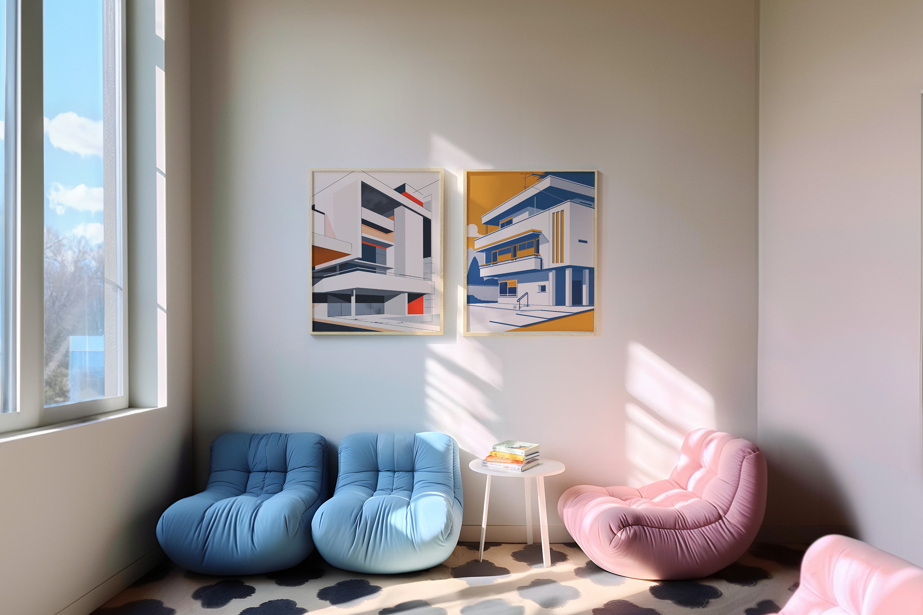 Mid Century Modern Architectural Wall Art Print Set - Bauhaus Inspired ...