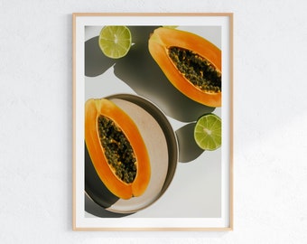 Tropische papaja-limoen keukenprint: moderne foodfotografie (digitale download)