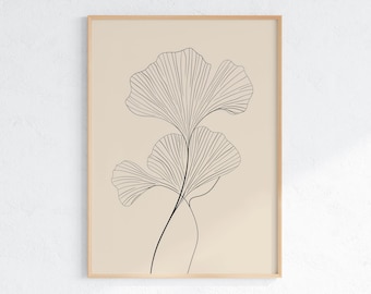 Lámina con estampado de hoja de ginkgo / Arte mural botánico minimalista (descarga digital)