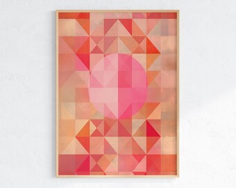 Geometric Art Print: Abstract Pink Orange Triangles (Digital Download)