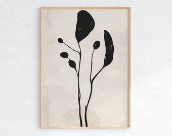 Black and White Floral Line Art Print: Scandinavian Silhouette (Digital Download)