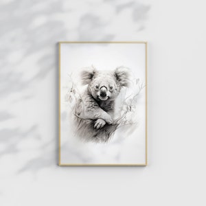 Koala Print, australisches Tier, Kinderzimmer Tiere, druckbare Kinderzimmer, druckbare Koala, Australien Wildtiere, Koala Bär Illustration