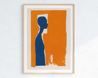 Abstract Silhouette Art Print: Orange & Blue Minimalist Decor (Digital Download)